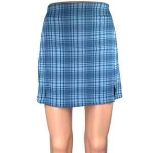 Brandy Melville Cara Blue Checkered Plaid Zipper Mini Straight Pencil Skirt Sz 0